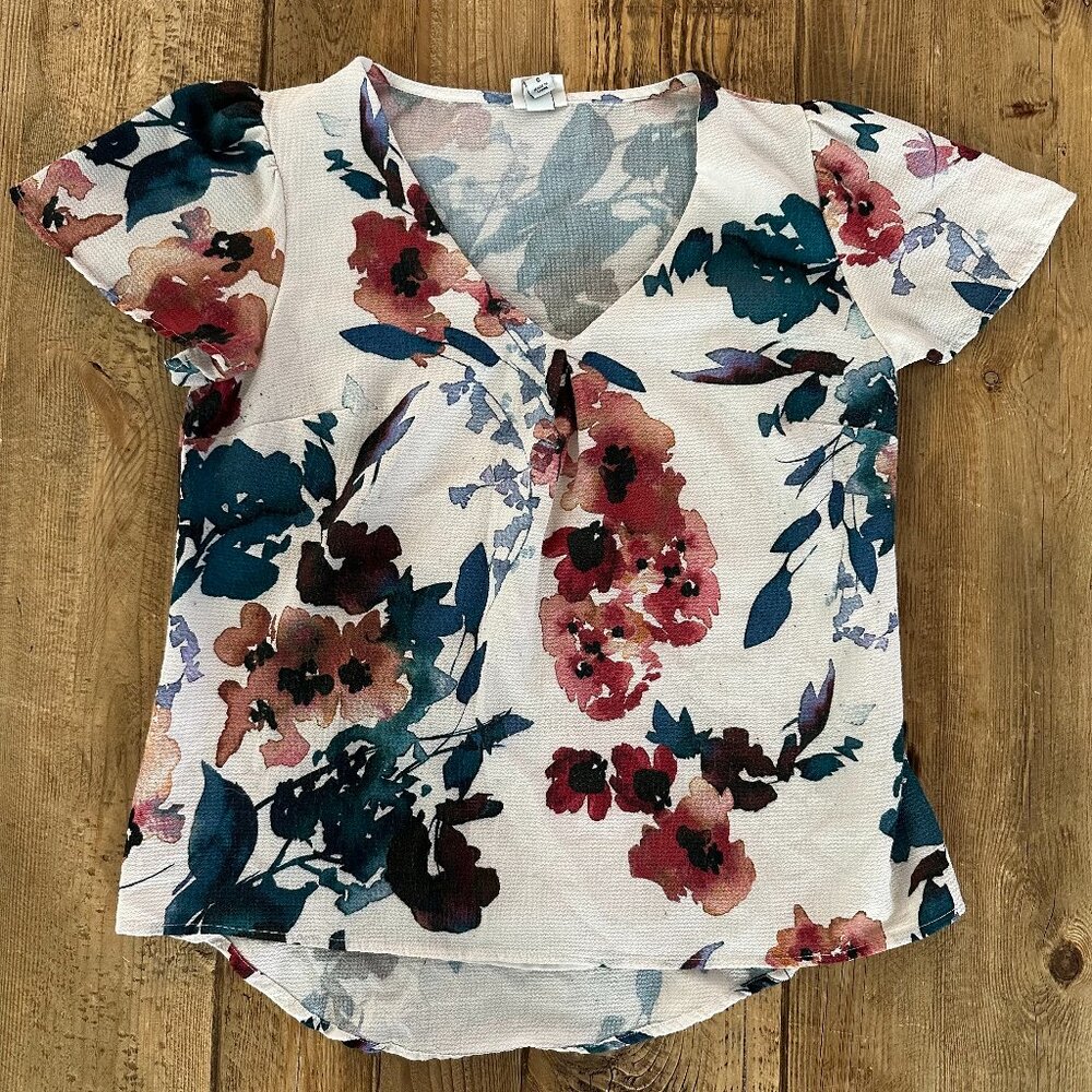 A New Day Floral Blouse Top Women's S